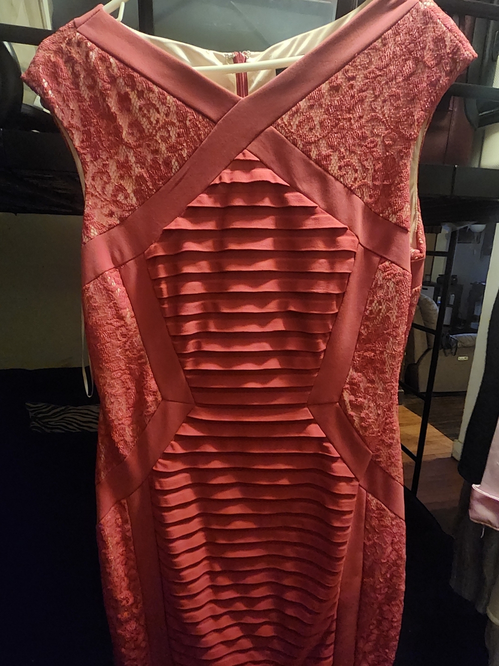 Sleeveless Coral Textured Midi Dress with Pleated Panel